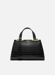 Bolsa Tote Preta Couro Croco Média Barbicacho