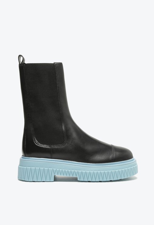Bota Chelsea Cano Médio Lincoln Couro Preta e Azul
