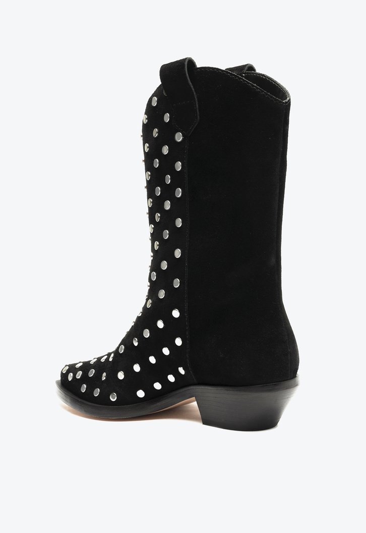 Bota Western Preta Schutz Cano Médio Zachy Studs Camurça