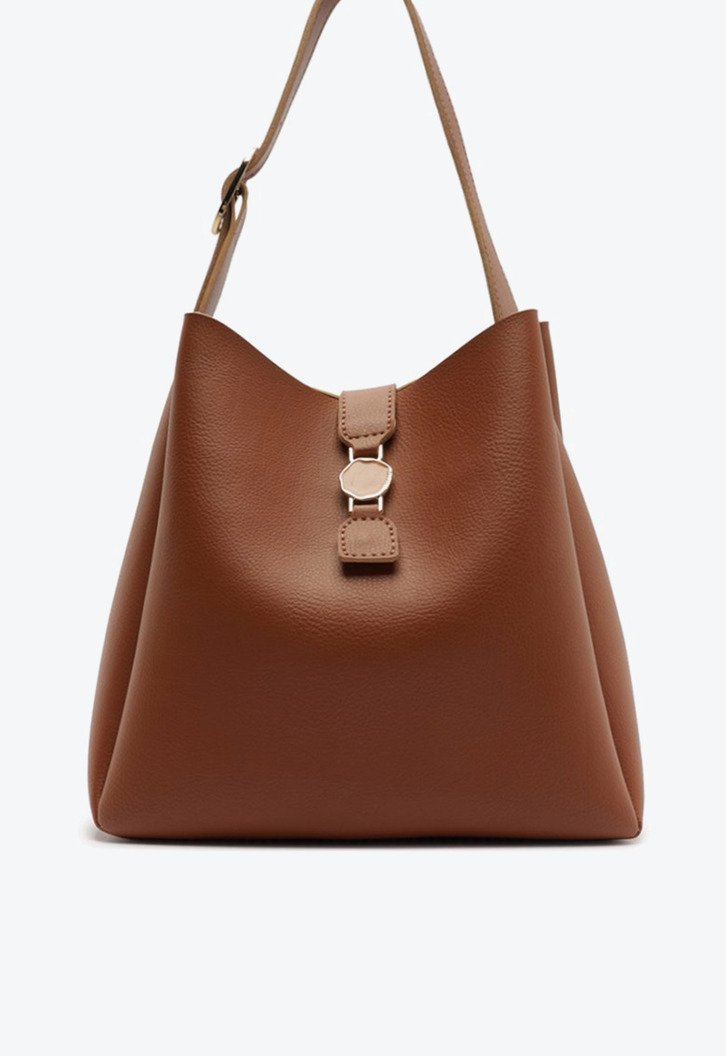 Bolsa Hobo Grande Fechamento Metal Marrom