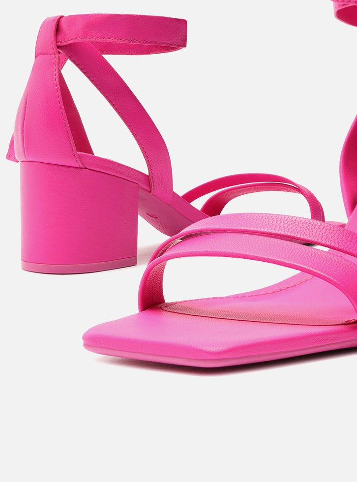 SANDÁLIA ROSA AREZZO COURO SALTO BLOCO LACE UP