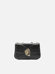 Bolsa Tiracolo Preta Couro Pequena Metal Flor