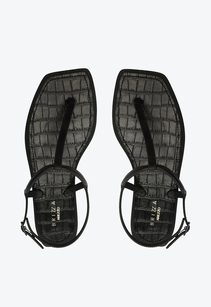 Kit Sandália Rasteira Preta Square Palmilha Croco e Bag
