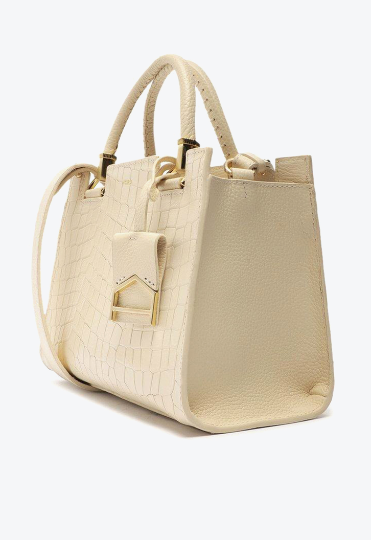 Bolsa Tote Off-White Arezzo Couro Croco Abbraccio Média