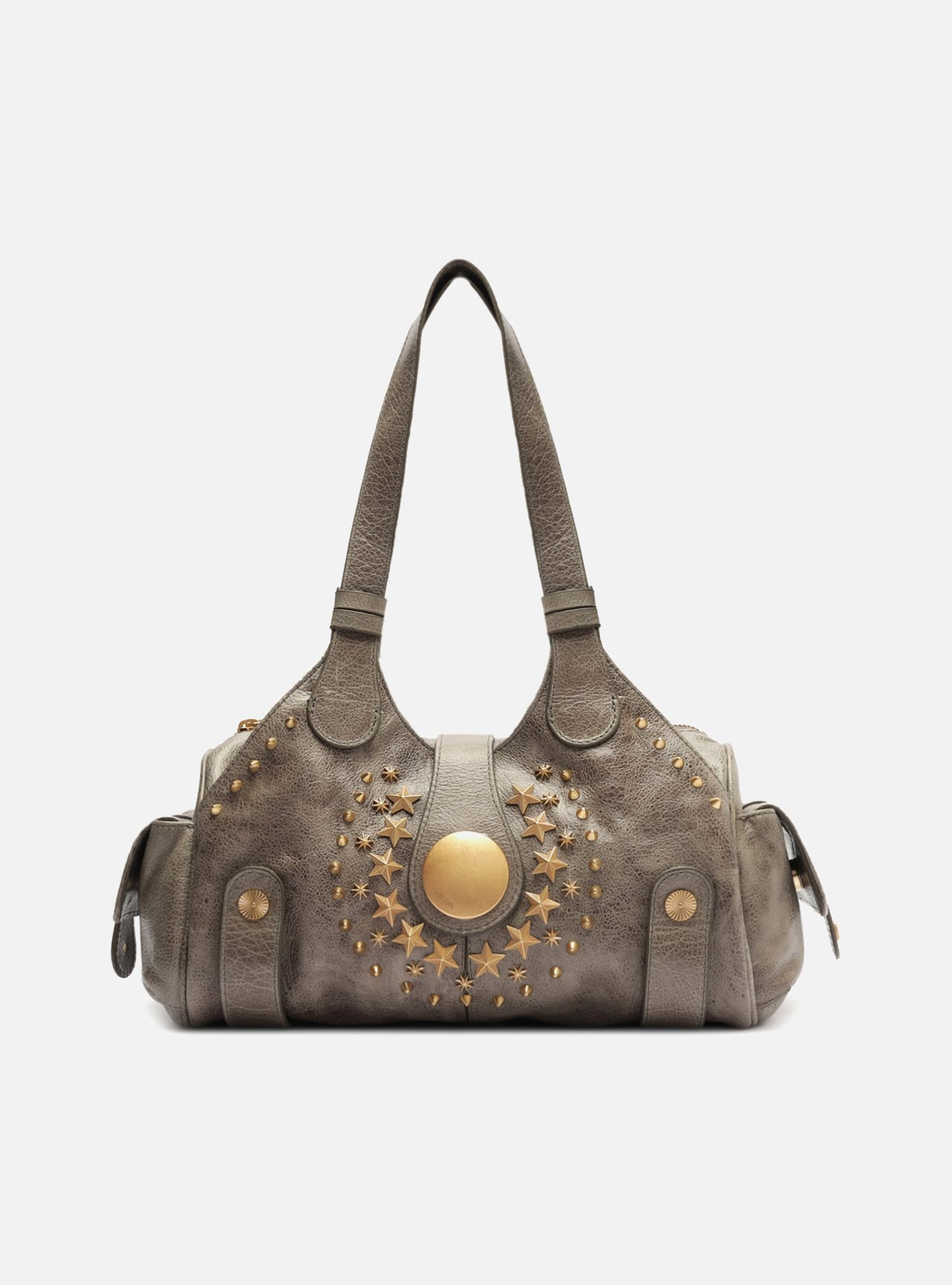 Bolsa Bowling Cinza Arezzo Couro Grande Metais Folk | ZZ MALL