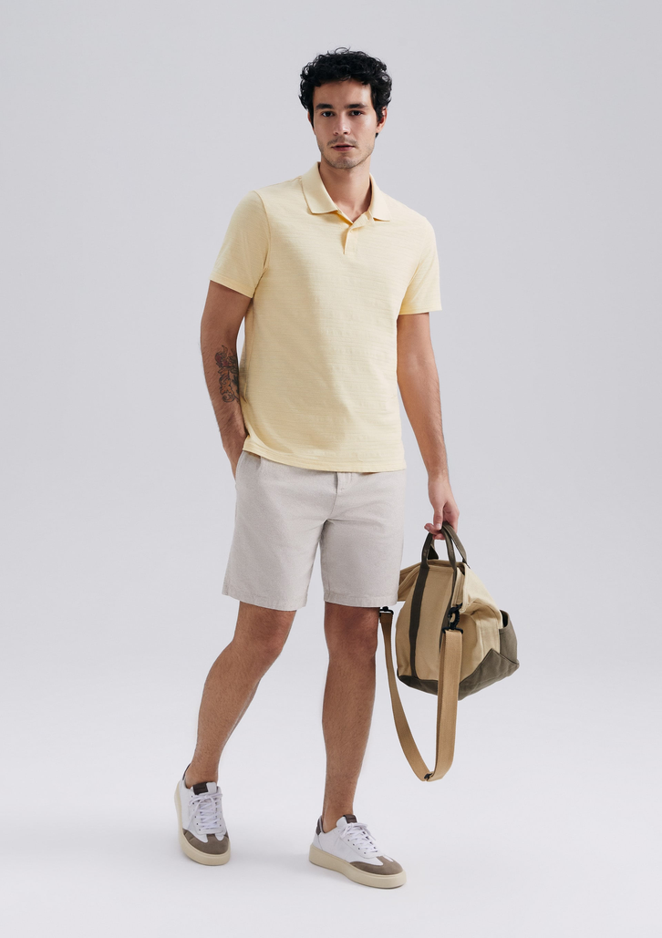 Camisa Polo Masculina Amarela Hering Manga Curta Texturizada