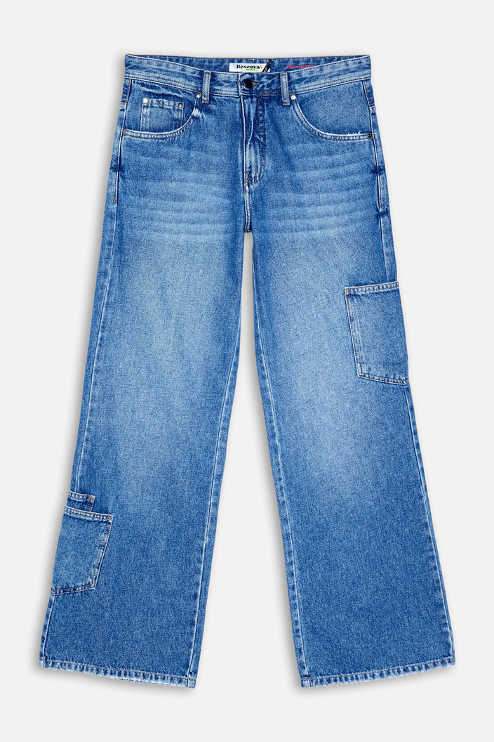 Calça Azul Reversa Jeans Super Wide Leg Vicky Bolsos | ZZ MALL Calça Azul Reversa Jeans Super Wide Leg Vicky Bolsos | ZZ MALL