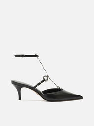 Scarpin Preto Arezzo Couro Salto Fino Metais Tig