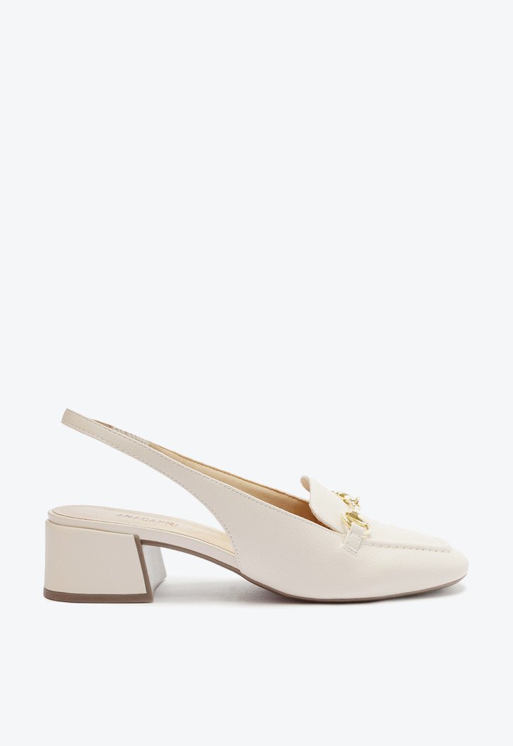 Mocassim Branco Anacapri Slingback Salto Bloco Bridão