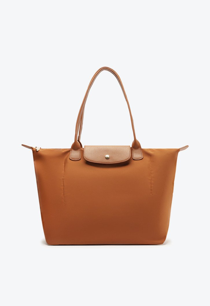 Bolsa Shopping Grande Nylon Botão Marrom
