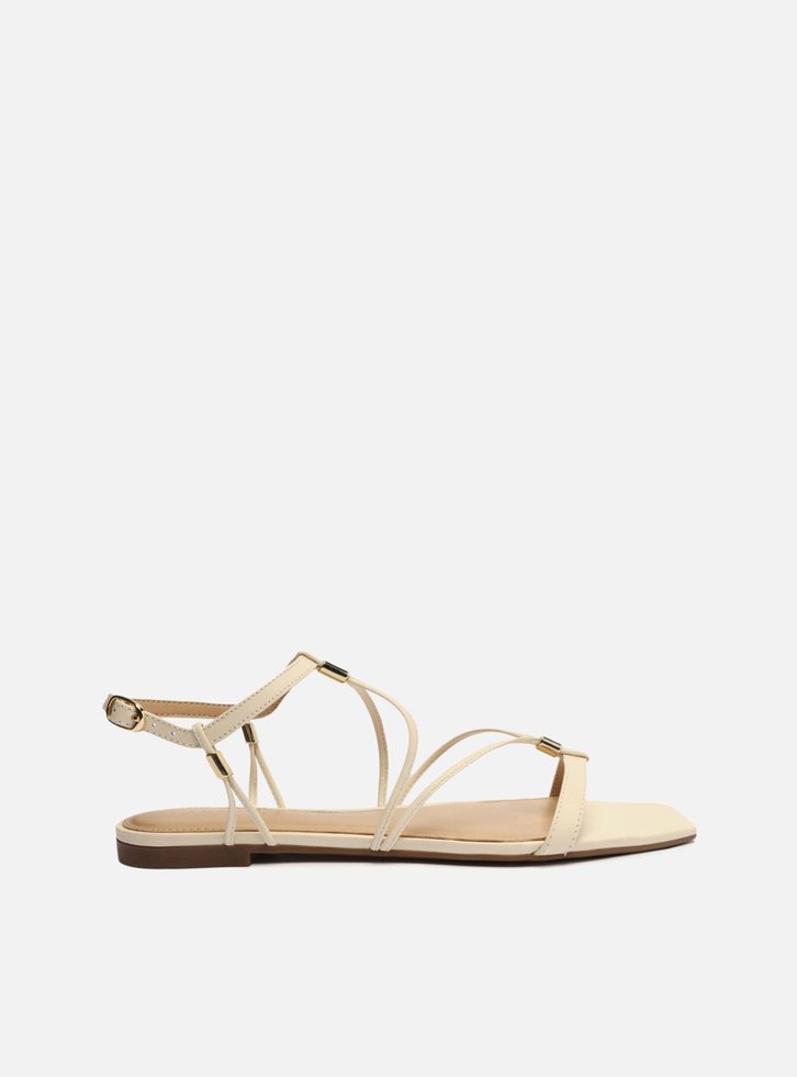 Sandália Off-White Arezzo Rasteira Couro Tiras Metais