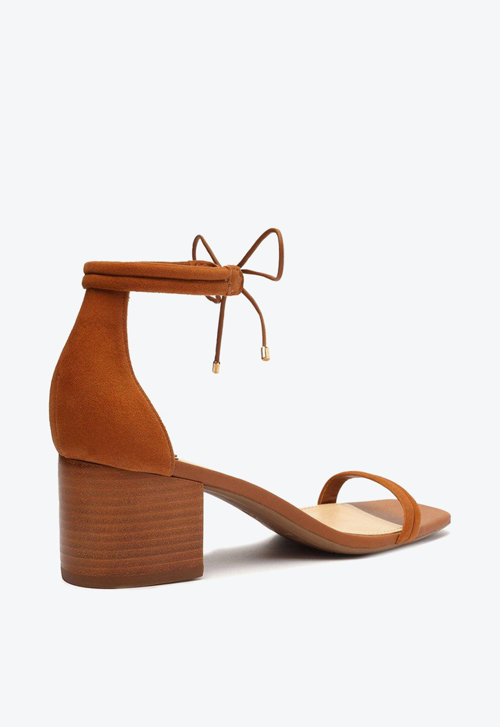 Sandália Marrom Arezzo Suede Salto Bloco Amarração