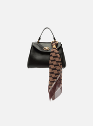 Bolsa Satchel Preta Couro Pequena Lenço
