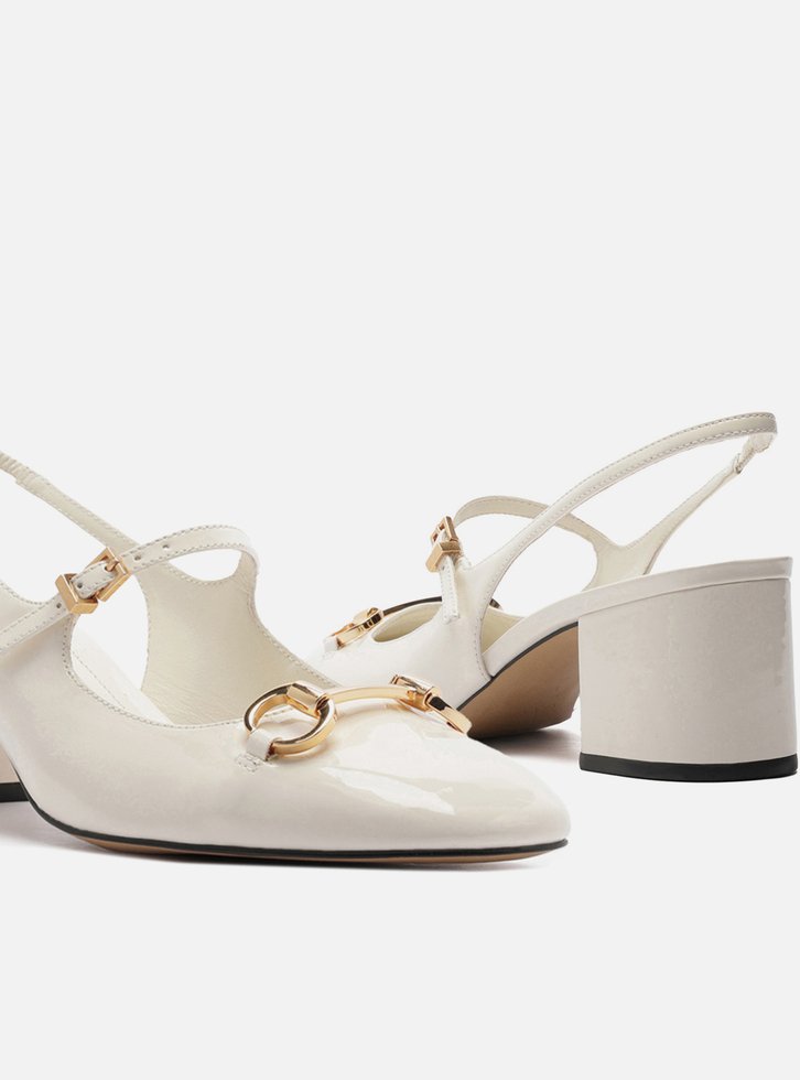 Sapato Boneca Branco Verniz Bloco Slingback