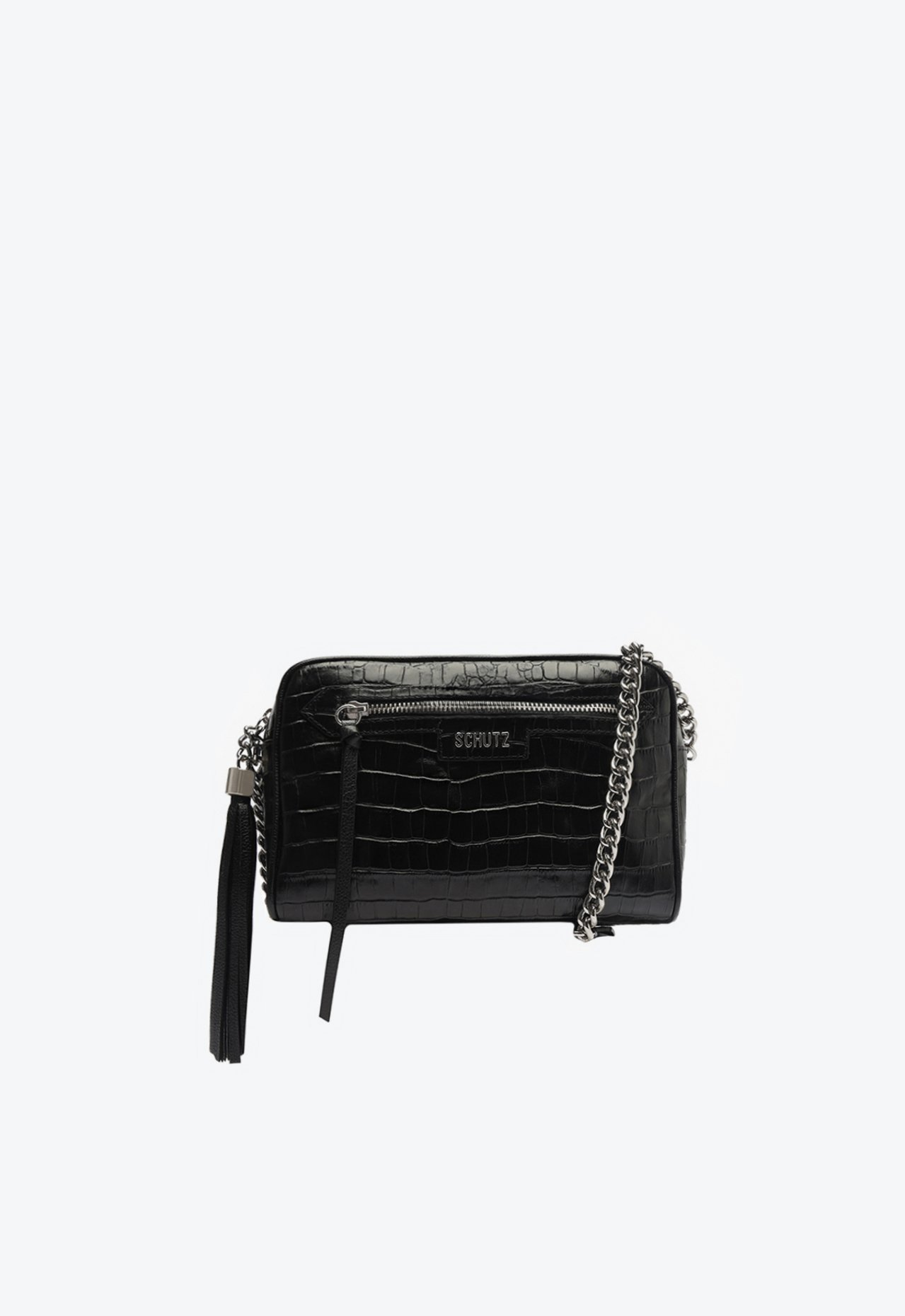 Bolsa Tiracolo Preta Schutz Pequena Mirella Couro Croco | ZZ MALL