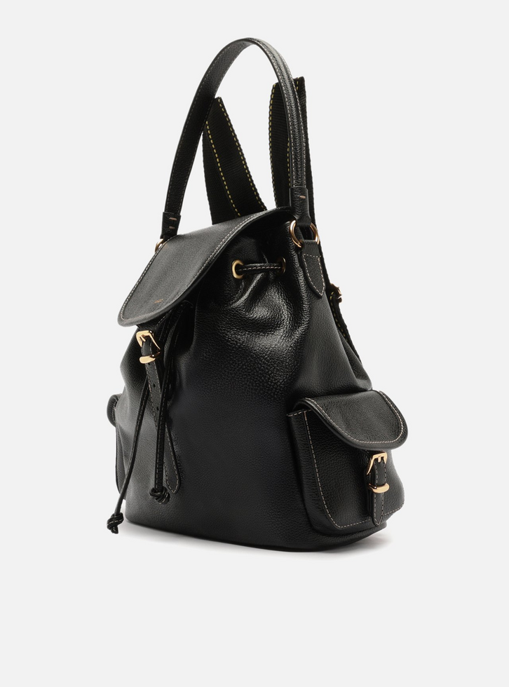 Mochila Preta Couro Média Bolsos | ZZ MALL