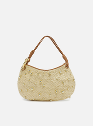 Bolsa Tiracolo Natural Arezzo Palha Média Esferas