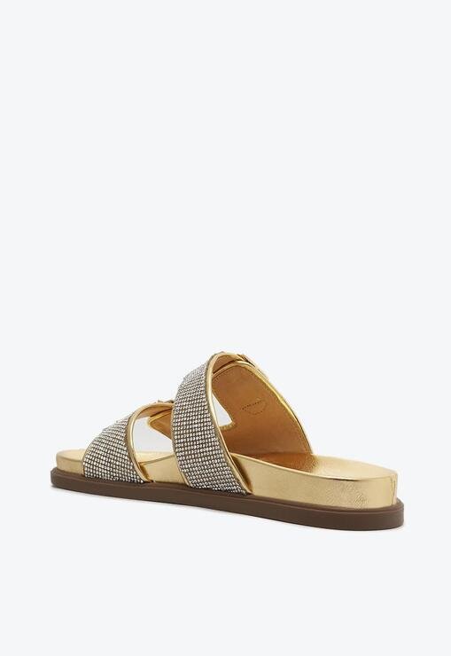 Sandália Papete Flatform Pedras Dourada