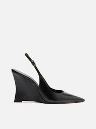 Scarpin Preto Couro Salto Anabela Slingback