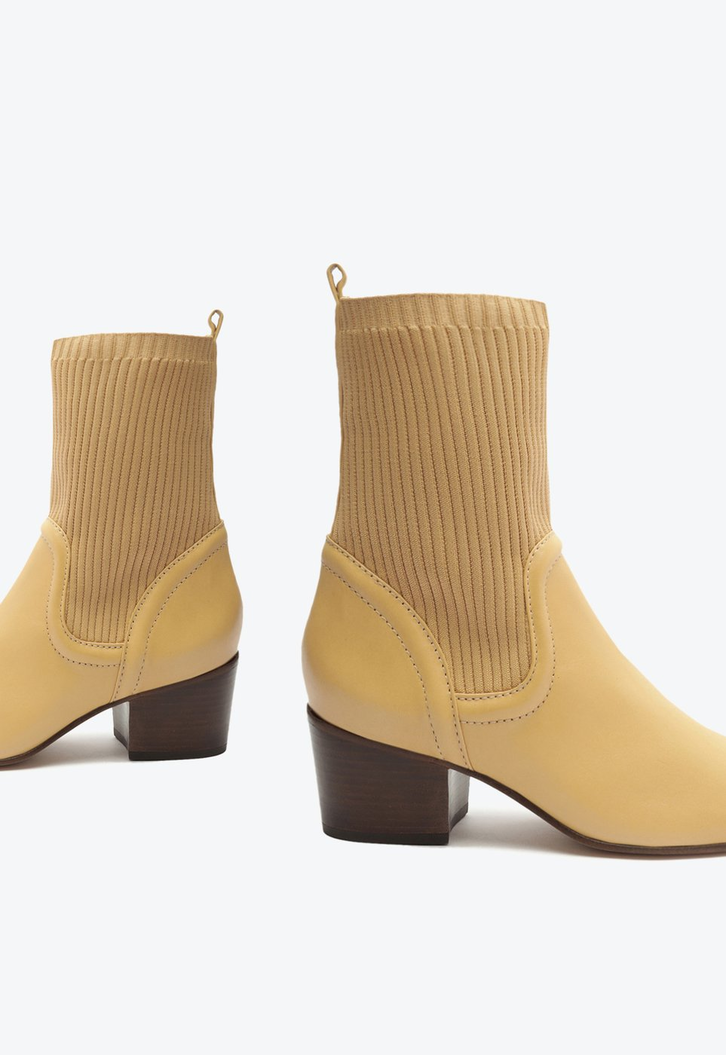 Bota Knit e Couro Bege