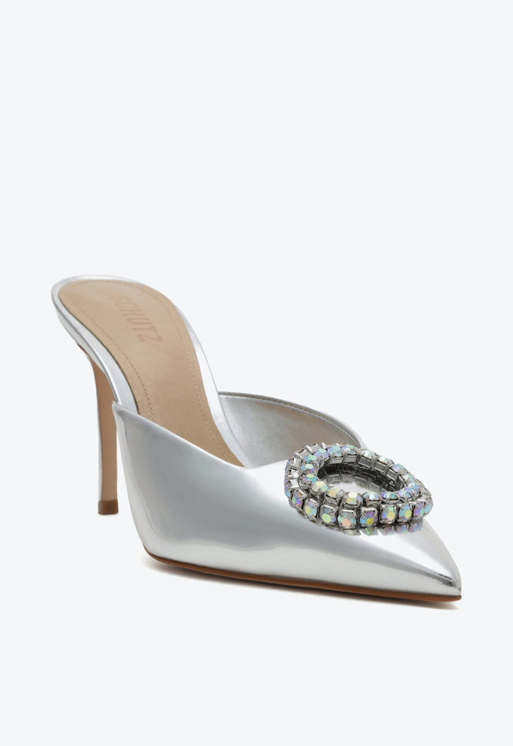 Sapato Mule Anna Verniz Prata