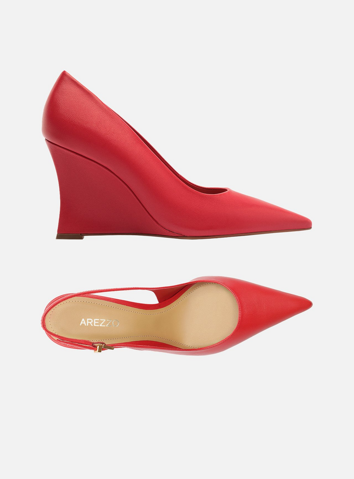 Scarpin Vermelho Couro Salto Alto Anabela Slingback