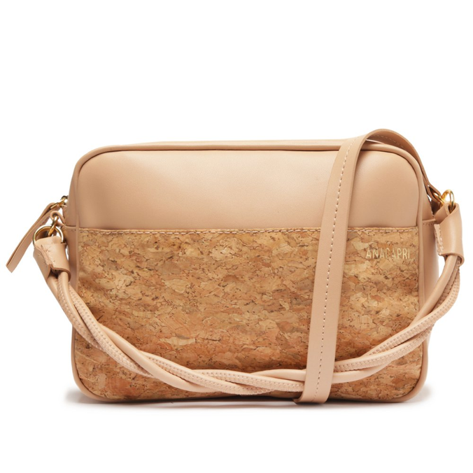 Bolsa Crossbody Marrom Cortiça Alça Trançada Média
