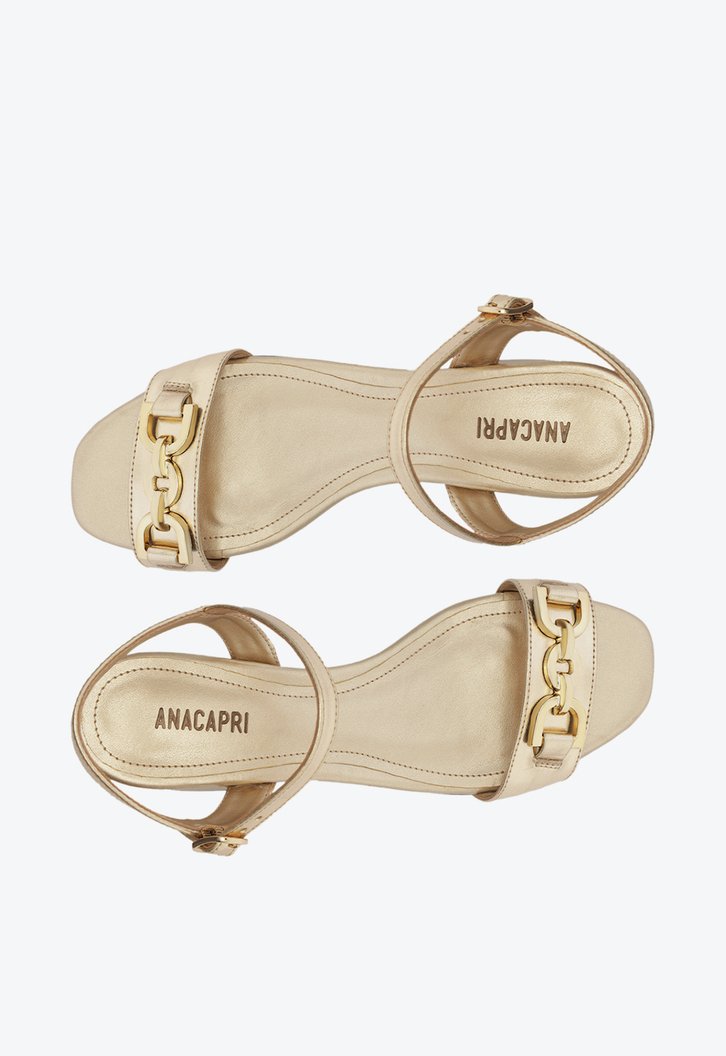 Sandália Salto Bloco Corrente Dourada