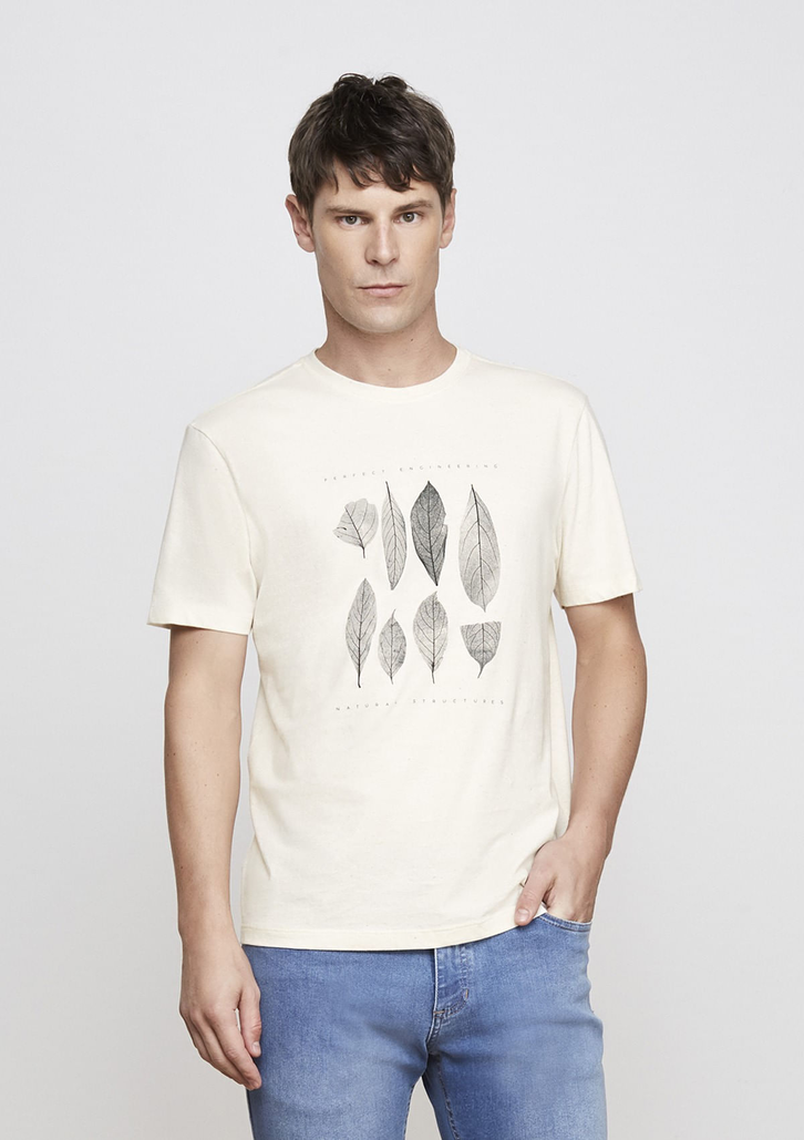 Camiseta Bege Dzarm Em Malha Ecológica Estampada
