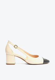Scarpin Off-White Arezzo Couro Aberto Cap Toe Verniz