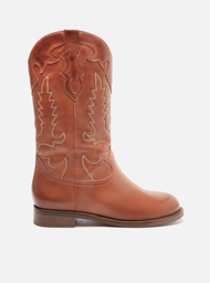 Bota Western Marrom Arezzo Couro Cano Longo Bordado