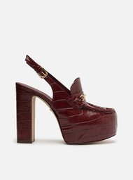 Loafer Vermelho Croco Salto Bloco Meia Pata