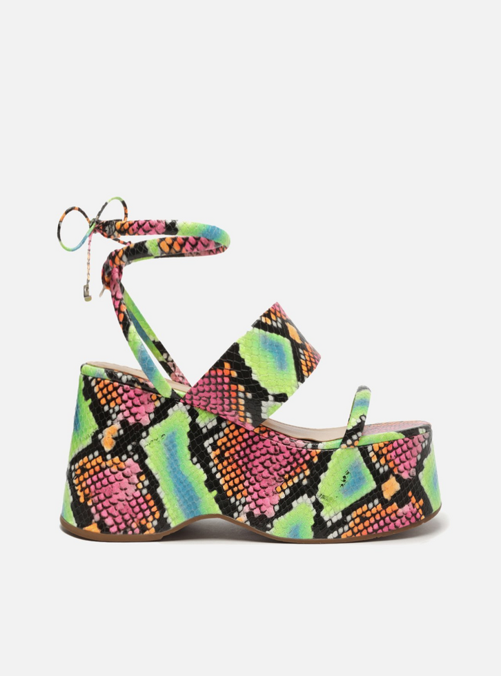 Sandália Plataforma Arezzo Color Snake Tiras Amarração