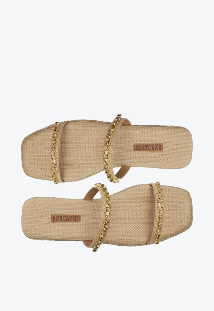 Sandália Flatform Dourada Tira Strass Palha