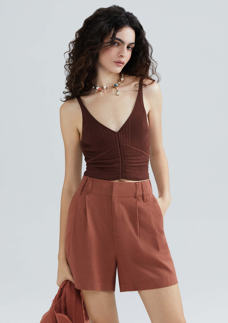 Shorts Marrom Hering De Alfaiataria Em Linho