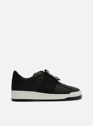 Tênis Slip On Preto Arezzo Couro Pedraria