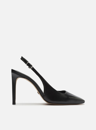 Scarpin Preto Arezzo Couro Bico Quadrado Slingback