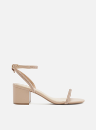 Sandália Nude Arezzo Strass Salto Bloco Minimal