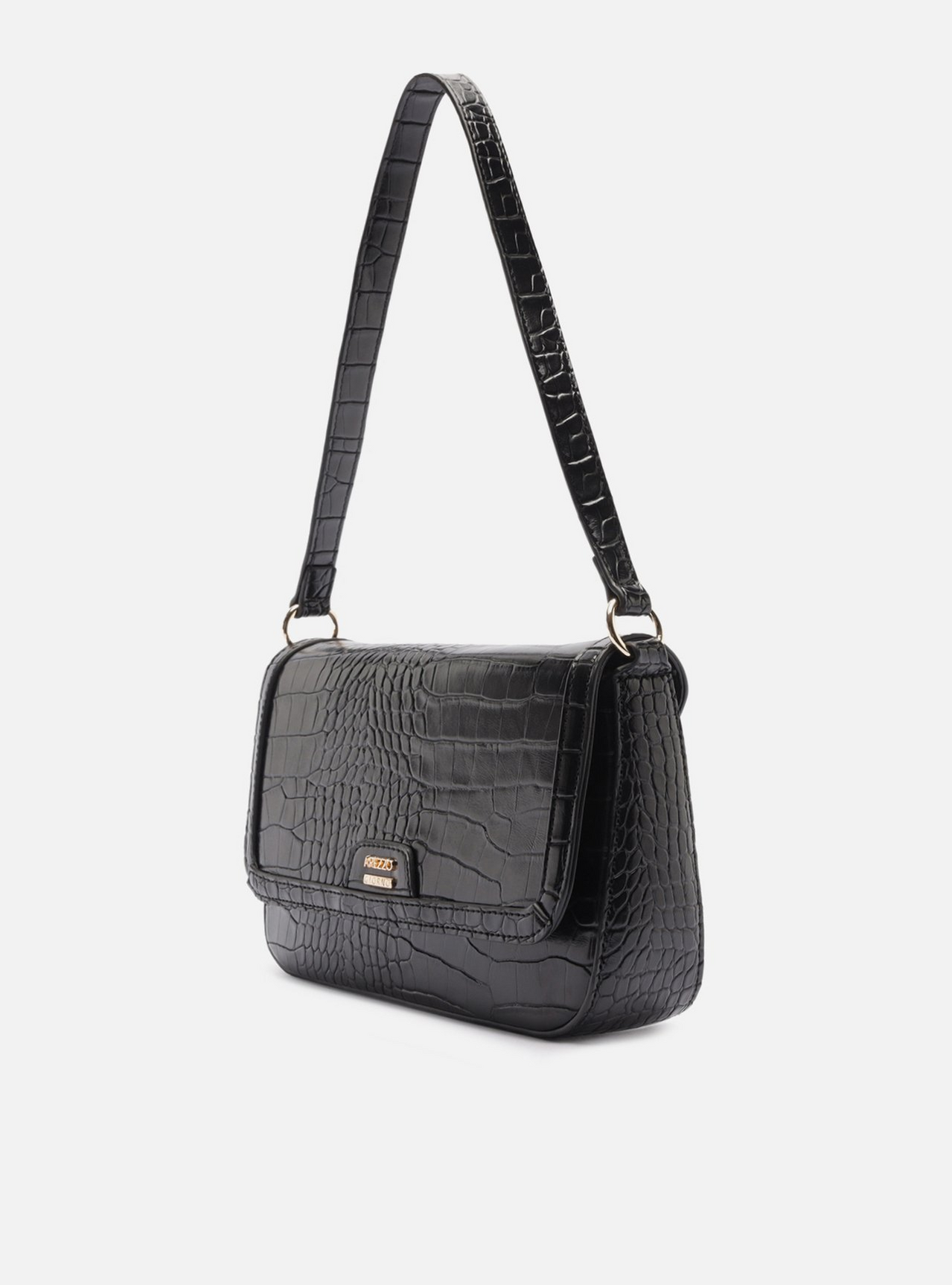 Bolsa Tiracolo Preta Média Croco | ZZ MALL