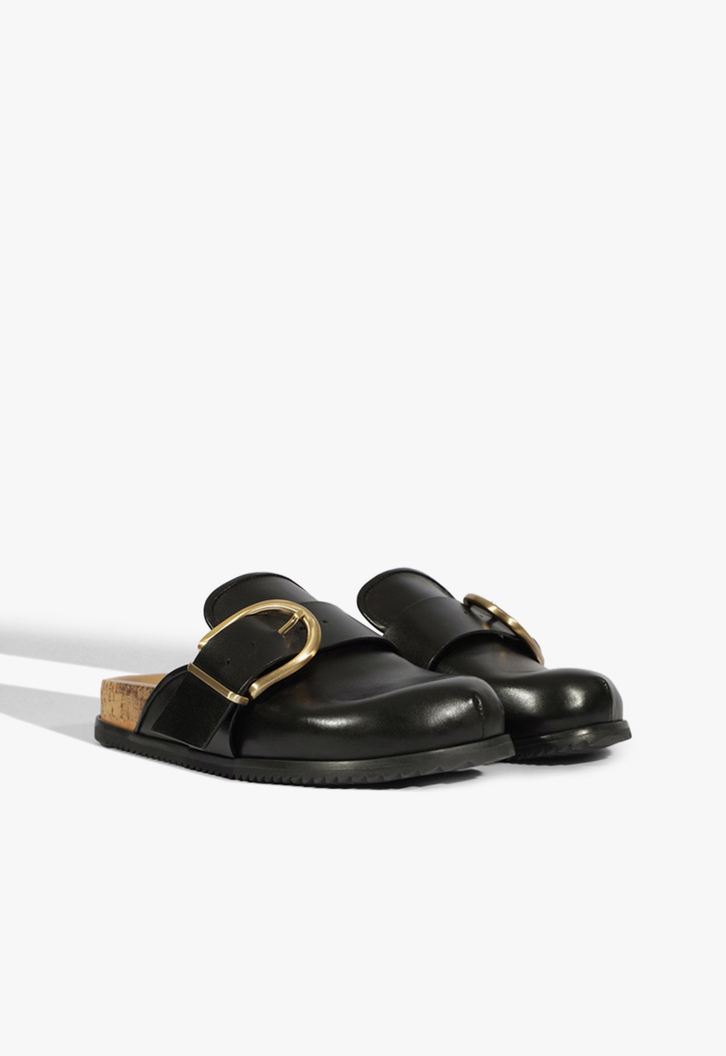 Clog Couro Maxi Fivela Preto