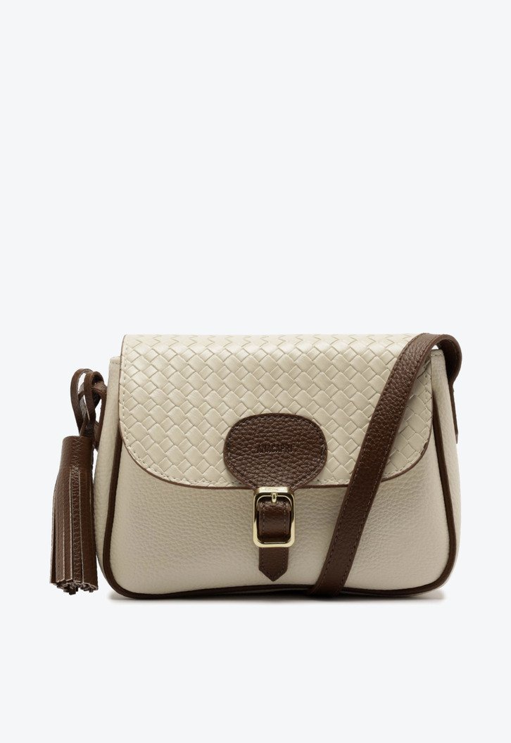 Bolsa Tiracolo Detalhe Tassel e Tampa Branca