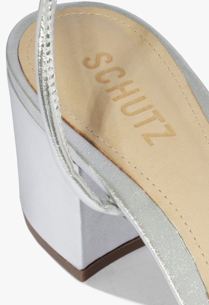 Sandália Prata Schutz Block Heel Trama | ZZ MALL