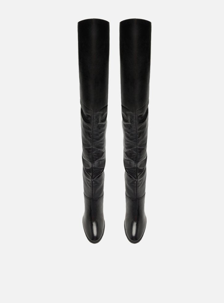 Bota Preta Arezzo Over The Knee Couro Salto Alto