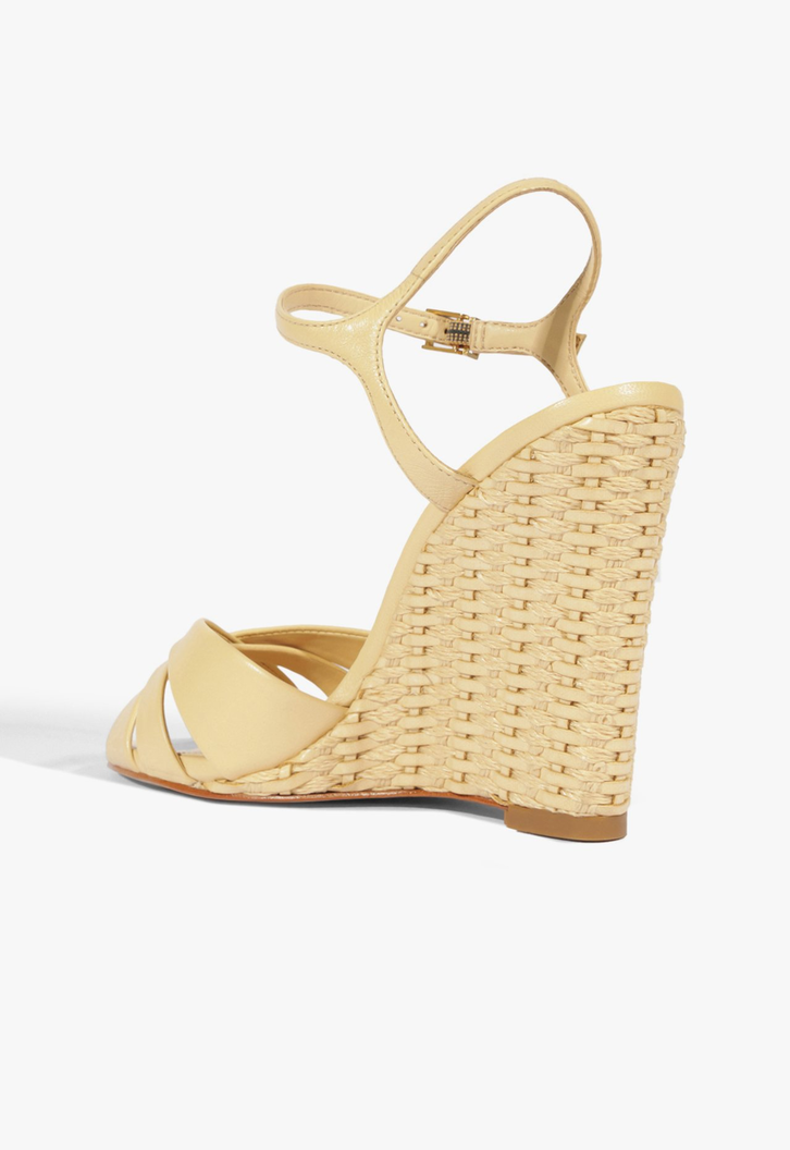 Sandália Anabela Keefa Wedge Couro Bege
