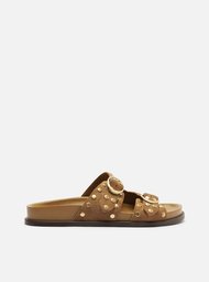 Papete Bege Suede Rebites Fivelas