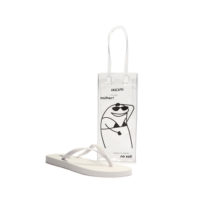 Kit Chinelo Branco e Bolsa Transparente Flork