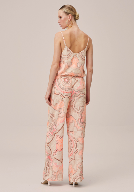 Calça Rosa Lança Perfume Wide Leg Cintura Alta Estampada