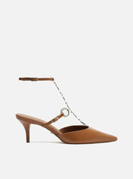 Scarpin Marrom Arezzo Couro Salto Fino Metais Tig