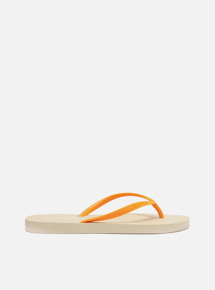 Chinelo de Dedo Branco e Laranja e Pouch