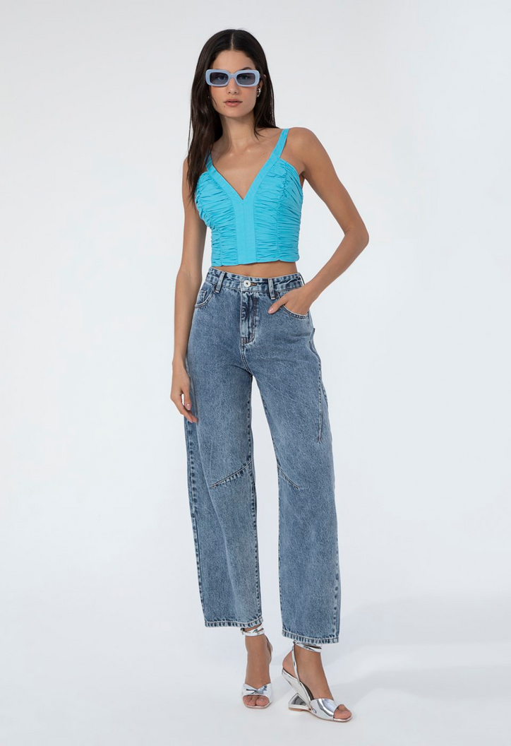 Top Cropped Amora Em Tricoline Azul | ZZ MALL